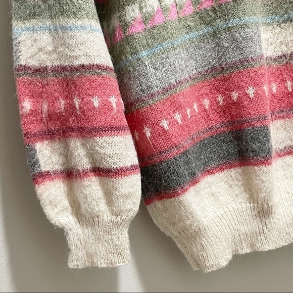 INTARSIA KNIT ALPACA BLEND Striped Sweater Ethic South American - Picture 3 of 4